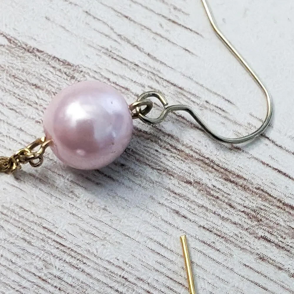 Vintage Earrings For Pierced Ears - Long Pink/Peach Faux Pearl Dangle